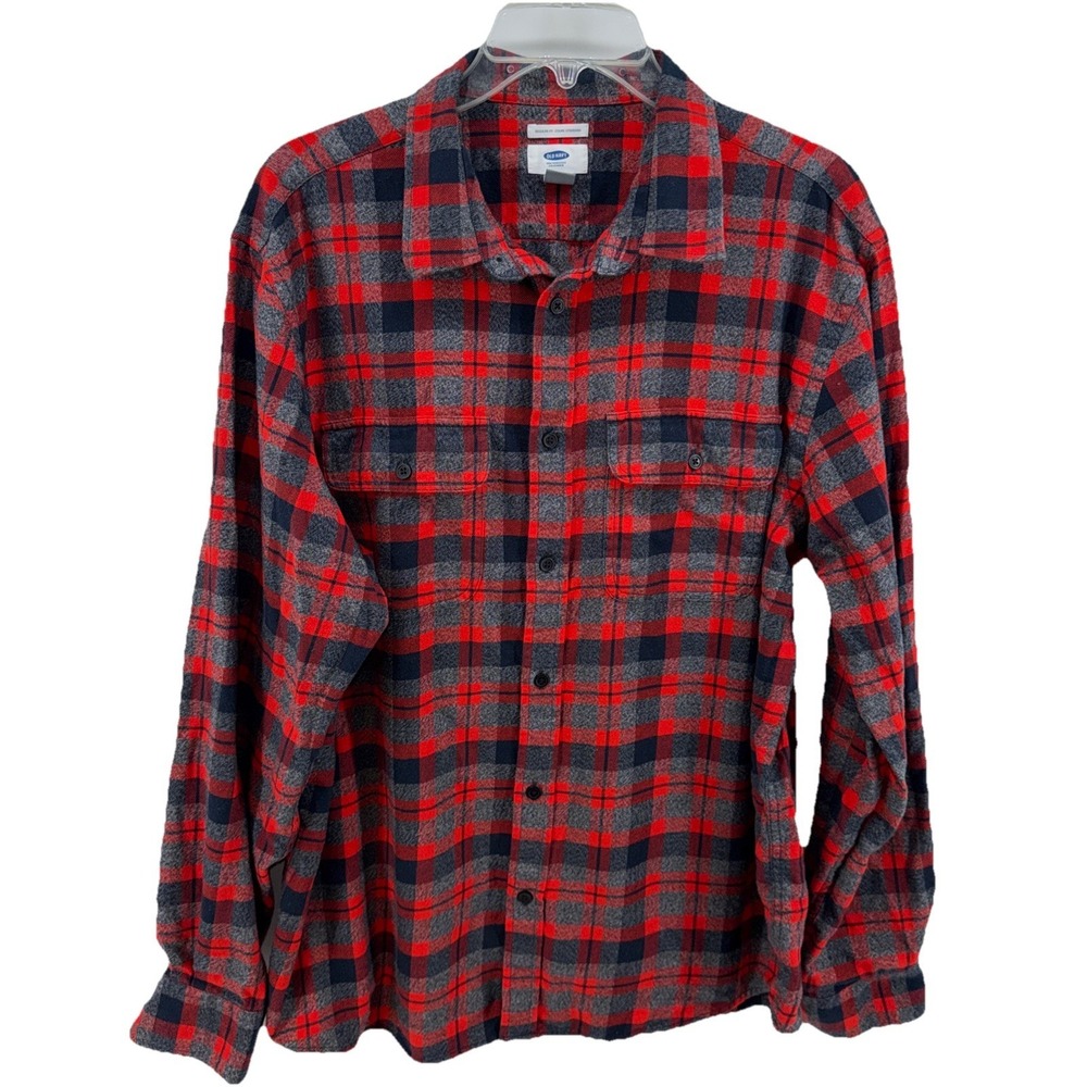 OLD‎ NAVY GRAY & RED PLAID FLANNEL MEN'S SIZE XL Regular Fit